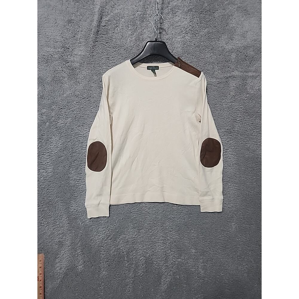 Lauren Ralph Lauren Green Label Long Sleeve Creme Tee Suede Elbow Pads Size L